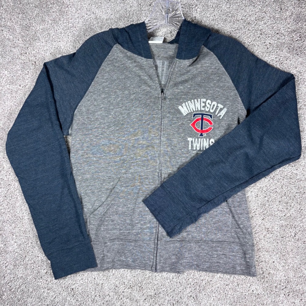 Minnesota Twins Womens Large Gray‎ Navy Full Zip Hoodie Genuine Merchandise